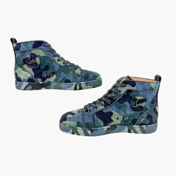 Christian Louboutin Louis Orlato Camo Sneakers Size 40 US 10 High Top Blue Green - Picture 11 of 15